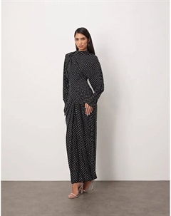 Платье макси с драпировкой на шее и открытыми плечами, украшенное стразами, черного цвета Arrange