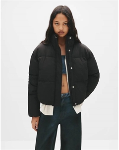 Пуховик с высоким воротом черного цвета Pull & bear