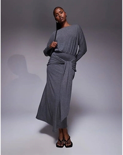 Платье-блузон макси с длинными рукавами, разрезом на горловине и завязкой спереди, антрацитового цвета Asos design