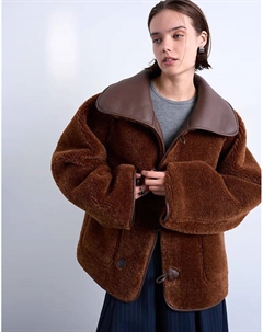 Двустороннее пальто из овчины большого размера с петлями для пуговиц шоколадного цвета Topshop