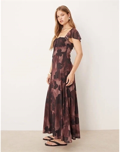 Платье макси с рукавами-фонариками и цветочным принтом Asos design