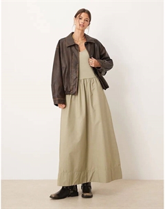 Платье макси из хлопка цвета хаки с заниженной талией Mango