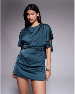 Атласный драпированный комбинезон-шорты с накидкой сзади, сланцево-серый Asos design