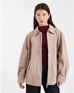 Бомбер Харрингтон из натуральной замши серого цвета Asos design