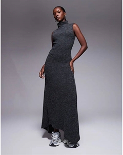 Платье макси с высоким воротом и асимметричным подолом в рубчик Asos design