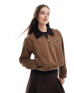 Укороченная куртка с воротником-стойкой в ​​коричневом цвете Only