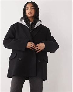 Двубортный пиджак из шерстяной смеси черного цвета Weekday