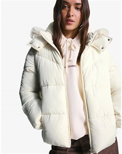 Пуховик с капюшоном из искусственного меха бежевого цвета Bershka