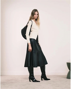 Юбка миди из искусственной кожи черного цвета Mango