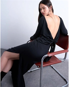 Платье макси с открытой спиной и облегающим лифом черного цвета Topshop