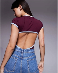 Боди из полиамида с открытой спиной, ягодного цвета, с синей контрастной окантовкой Asos design