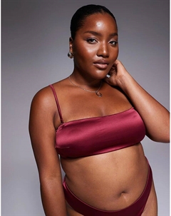 Бюстгальтер-бандо Curve Brooke из чистого атласа и сетки бордового цвета от DEISGN Asos