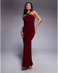 Платье макси с отделкой халтер и перекрученной спинкой в ​​бордовом цвете Asos design