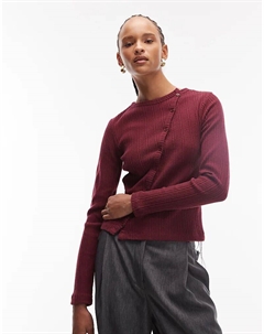 Супермягкий лонгслив с длинными рукавами в рубчик с начесом и асимметричными пуговицами в бордовом цвете Asos design
