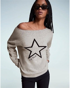 Свитер с принтом «лодочка» серого цвета Bershka