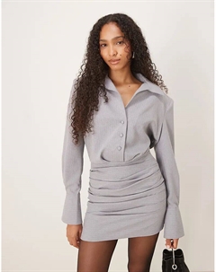 Платье-рубашка мини с запахом, темно-серое, в тонкую полоску Asos design