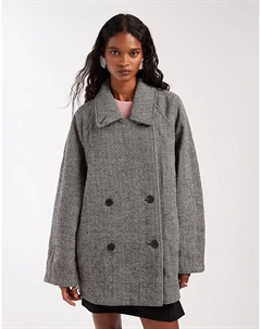 Пальто-бушлат средней длины свободного кроя с узором «ёлочка» Asos design