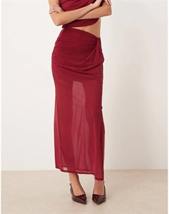 Юбка макси с полупрозрачной сеткой и перекрученными деталями от, красного цвета Asos design