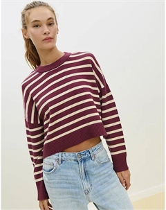 Укороченный трикотажный свитер Striped фиолетового цвета Stradivarius