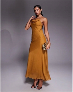 Длинное платье из шифона с вырезом-халтер и декоративными швами горчичного цвета Asos design
