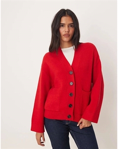 Кардиган бойфренда красного цвета с карманом на пуговицах спереди Asos design