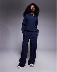 Широкие брюки-интерлок темно-синего цвета Asos design