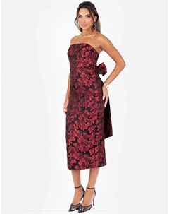 Платье-бандо миди Floral с жаккардовым принтом красного цвета Maya