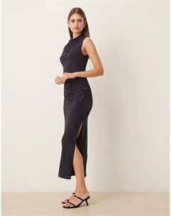 Платье миди без рукавов с высоким воротом, темно-синего цвета Mango