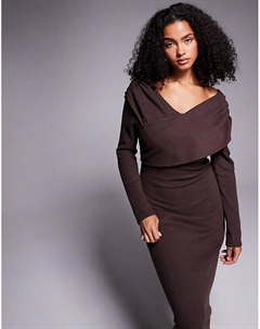 Супермягкое платье миди с запахом спереди шоколадного цвета Asos design