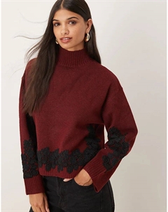 Джемпер с кружевными рукавами и воротником-стойкой на талии, сливовый Asos design