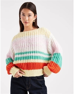 Вязаный джемпер в ретро-полоску из разноцветной пряжи Pieces