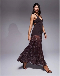 Платье макси из крепа с прозрачной юбкой в ​​горошек из ткани в стиле «скуба» Asos design