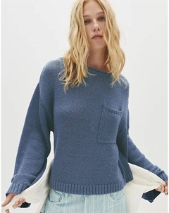 Свитер большого размера с широким воротом темно-синего цвета Pull & bear