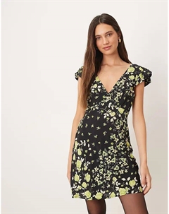 Мини-платье с рукавами-фонариками и мелким цветочным принтом Asos design