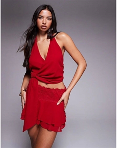 Юбка-комбинезон из шифона Indigo с широким кружевным поясом, многоуровневая, красного цвета Tiger mist