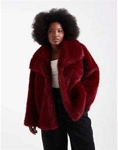 Искусственная шуба DESIGN Curve с воротником красного цвета Asos