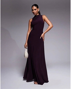 Платье макси со сборками на спине и высоким воротом сливового цвета Asos design