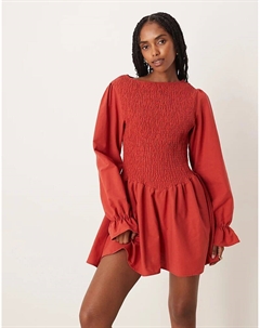 Мини-платье из льняной смеси красного цвета со сборками Asos design