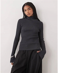 Приталенный джемпер в двухцветном пыльно-синем и черном цвете Weekday