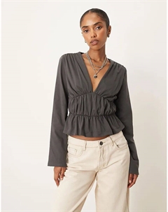 Лонгслив с длинными рукавами и оборкой цвета воронова крыла от Asos design