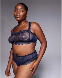 Укороченный бюстгальтер-бралетт Curve Ivy со сплошным кружевом DESIGN темно-синего цвета Asos