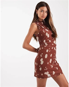 Мини-платье из сетки с разрезом на горловине и принтом оленей Vero moda