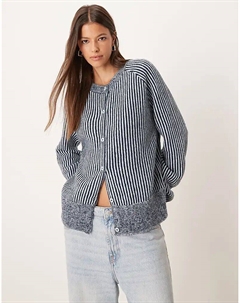 Вязаный кардиган реглан двухцветного синего цвета Asos design