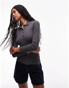 Рубашка-поло LS серого цвета в рубчик Lacoste