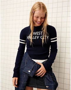 Свитер с принтом в цвете деним-синий Bershka