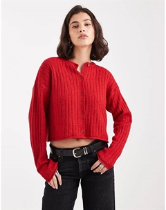 Широкий кардиган в рубчик с отделкой в ​​виде рулона красного цвета Asos design