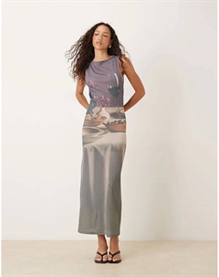 Платье для ужина в рубчик с графическим принтом сливового цвета Asos design