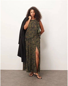 Платье-борцовка DESIGN Curve с оборками и зеленым абстрактным принтом Asos