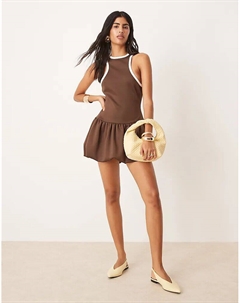 Коричневое мини-платье с контрастной окантовкой из ткани в стиле «скуба» Asos design