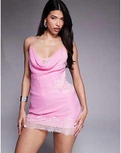 Мини-платье с кружевными вставками и воротником-хомут розового цвета Asos design